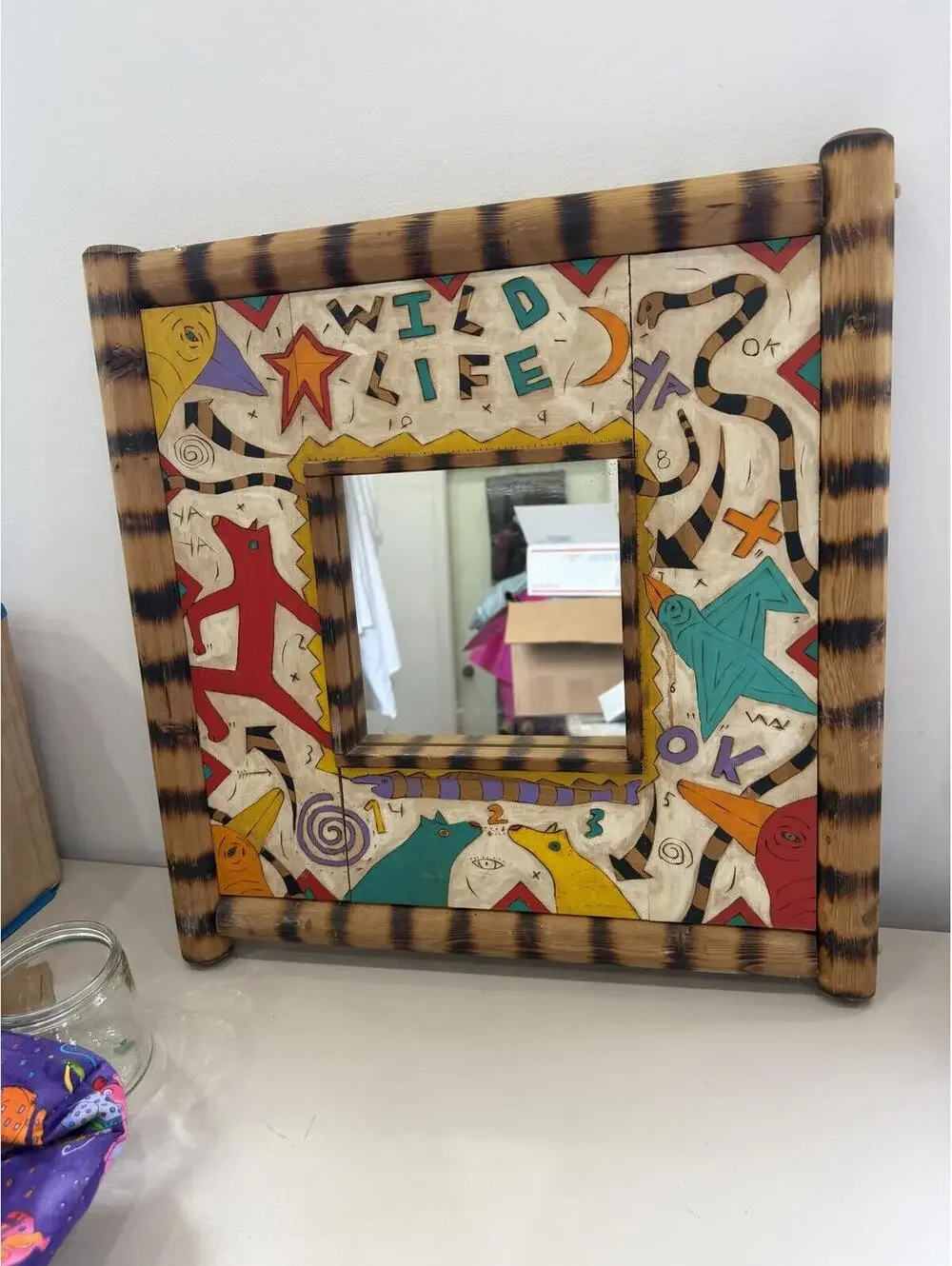 Wild Life Decorative Wall Mirror with Colorful Wooden Frame 14x14